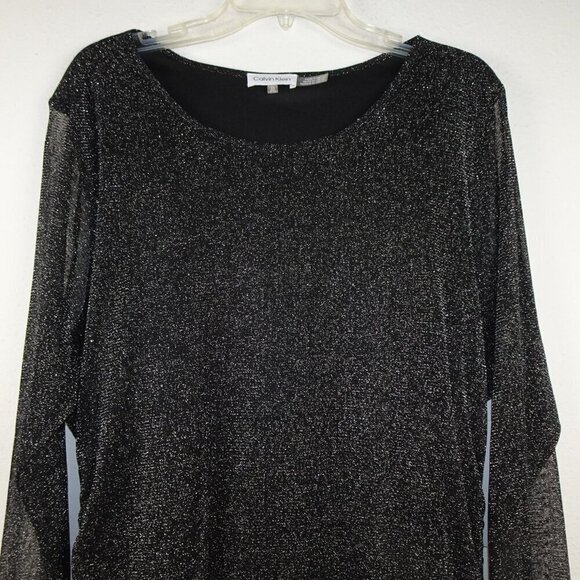 Calvin Klein Sparkle Top Women's Plus Size 3X Black Diamond Dust Sheer Sleeves - Picture 2 of 10